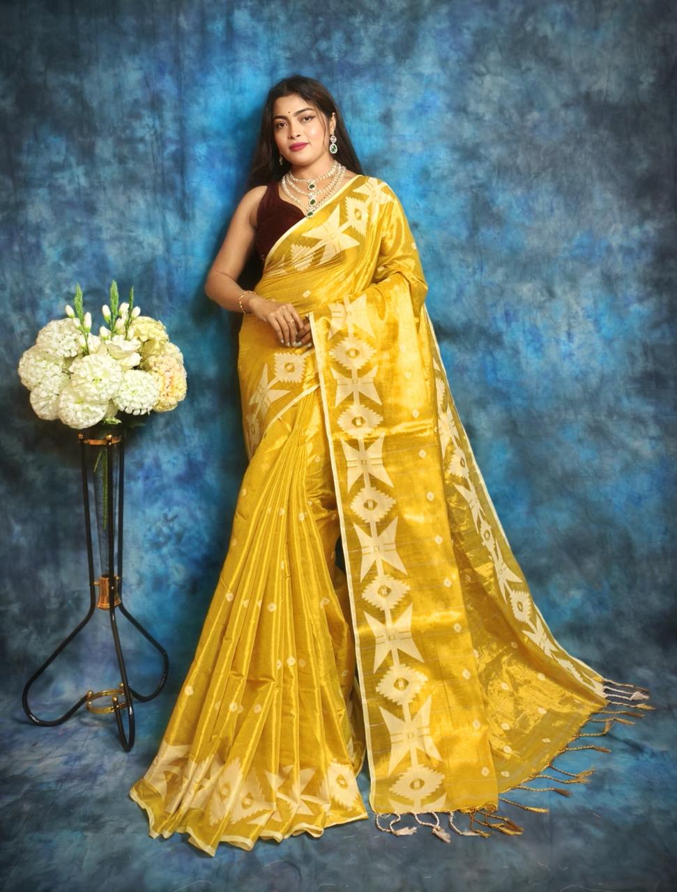 Royal Tissue Khadi Jacquard Handloom Saree - Image 15