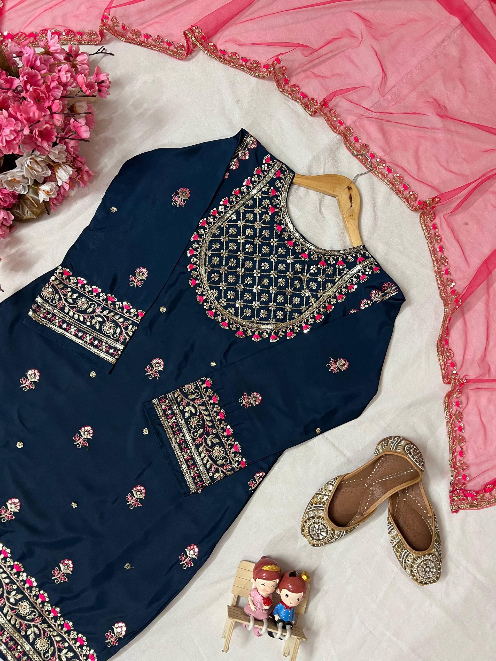 Royal French Crepe Silk Kurti Farshi Palazzo Set - Image 3