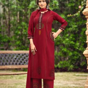 Saanvi Premium A-Line Rayon 3 Piece Suit Set with Nazneen Dupatta
