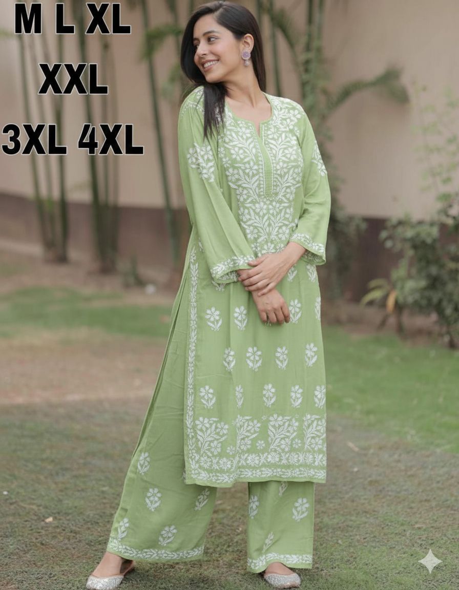 Premium Reyon Chikankari Top with Plazo Set
