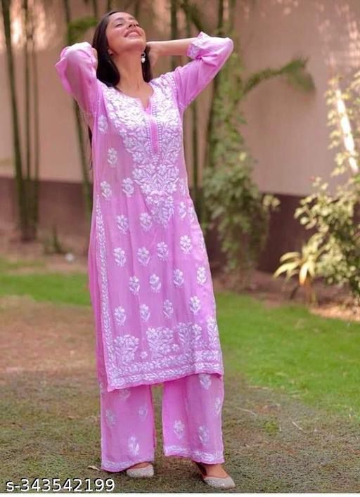 Premium Reyon Chikankari Top with Plazo Set - Image 3