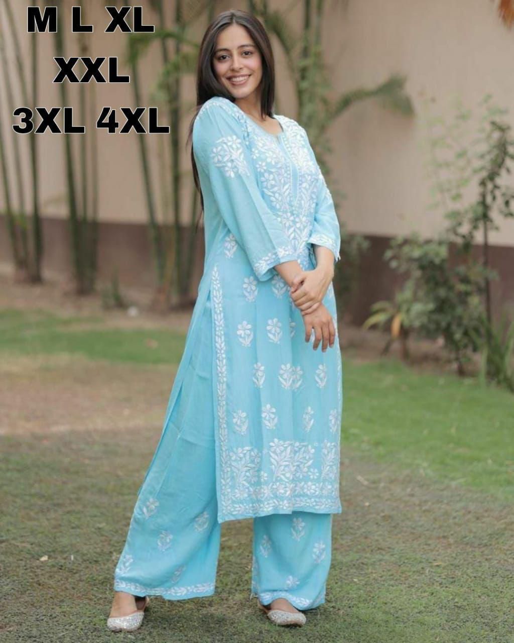 Premium Reyon Chikankari Top with Plazo Set - Image 7