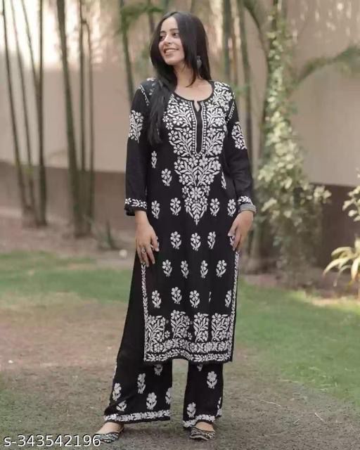 Premium Reyon Chikankari Top with Plazo Set - Image 2