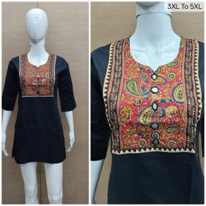 Summer Dhabu Cotton Hand Mirror Aari Work Short Top