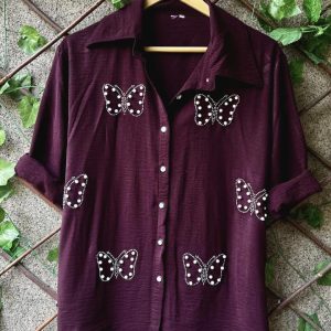 Elegant Pearl Butterfly Crepe Shirt