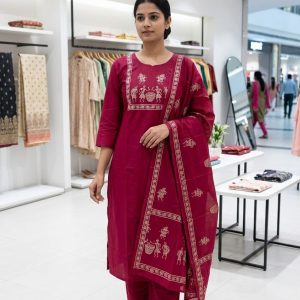 Royal Jaipuri Cotton Kurti Pant Dupatta Set