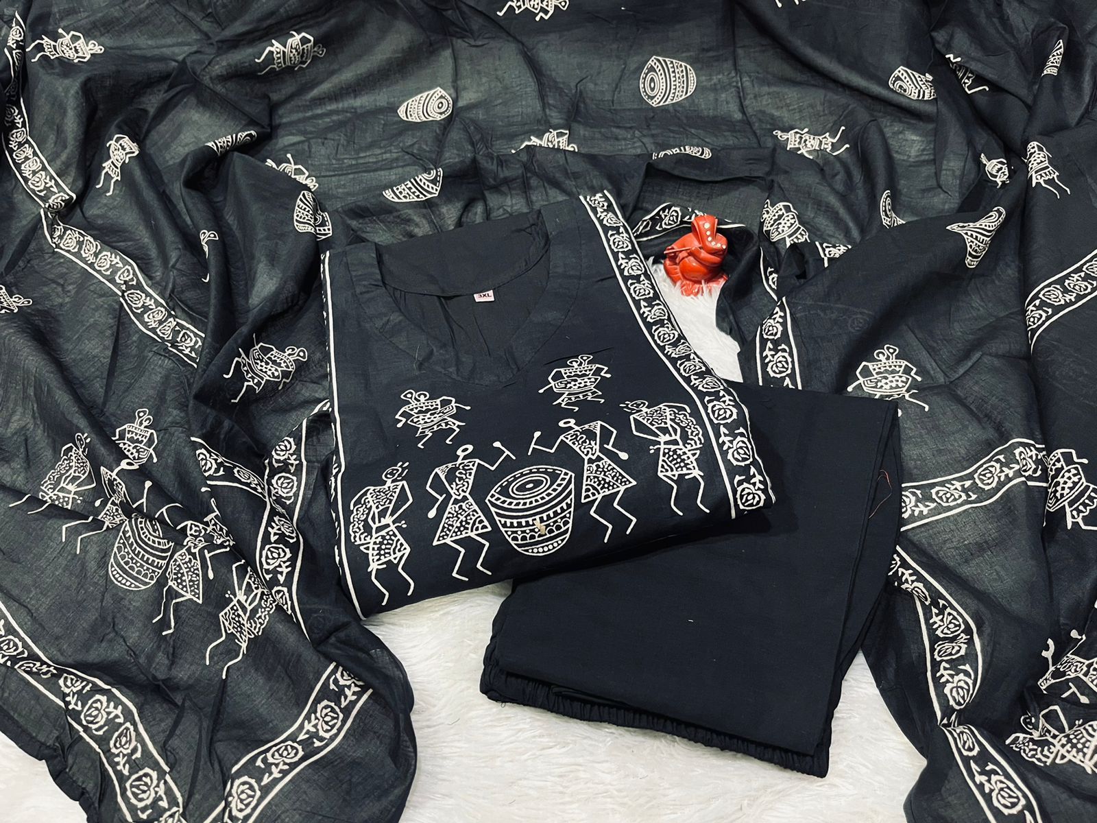 Royal Jaipuri Cotton Kurti Pant Dupatta Set - Image 12