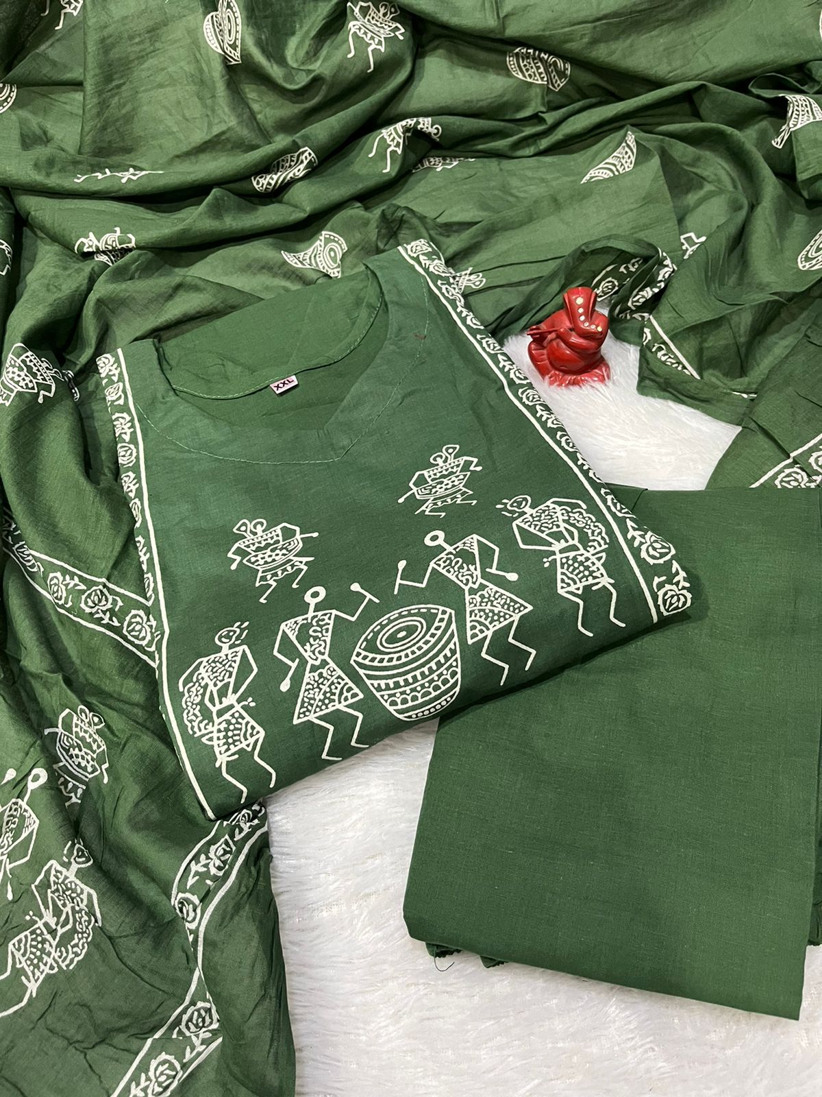 Royal Jaipuri Cotton Kurti Pant Dupatta Set - Image 5