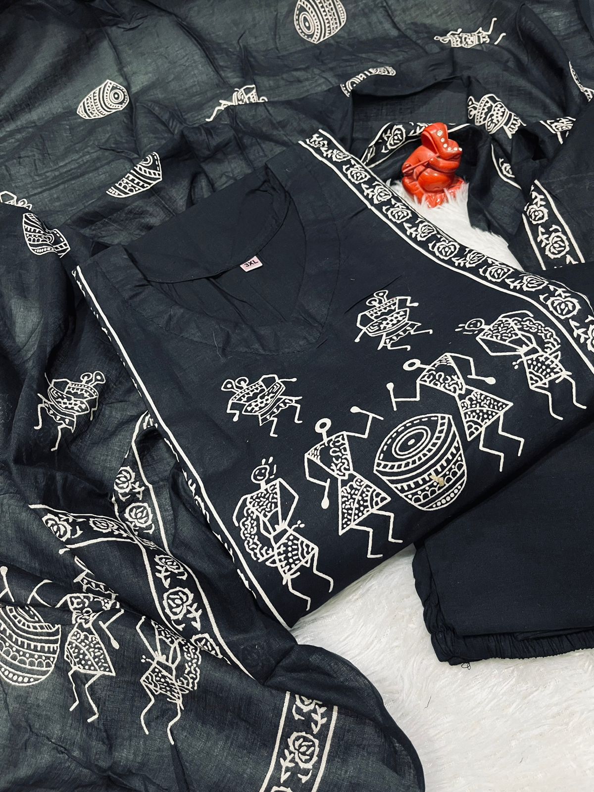 Royal Jaipuri Cotton Kurti Pant Dupatta Set - Image 3