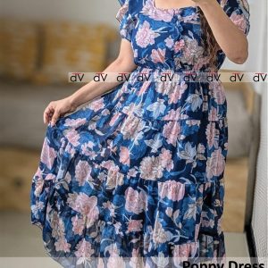 Elegant Poppy Georgette Pleated Dress