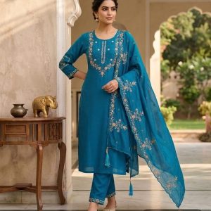 Royal Vatikan Silk Heavy Handwork Kurti Pant Dupatta Set
