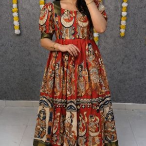 Royal Kalamkari Malai Satin Anarkali Dress