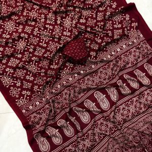 Product Name: Elegant Ajrakh Gajji Crepe Silk Saree