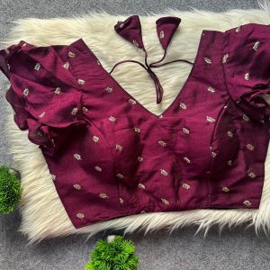 Vichitra Silk Gold Butti Frill Sleeve Designer Blouse