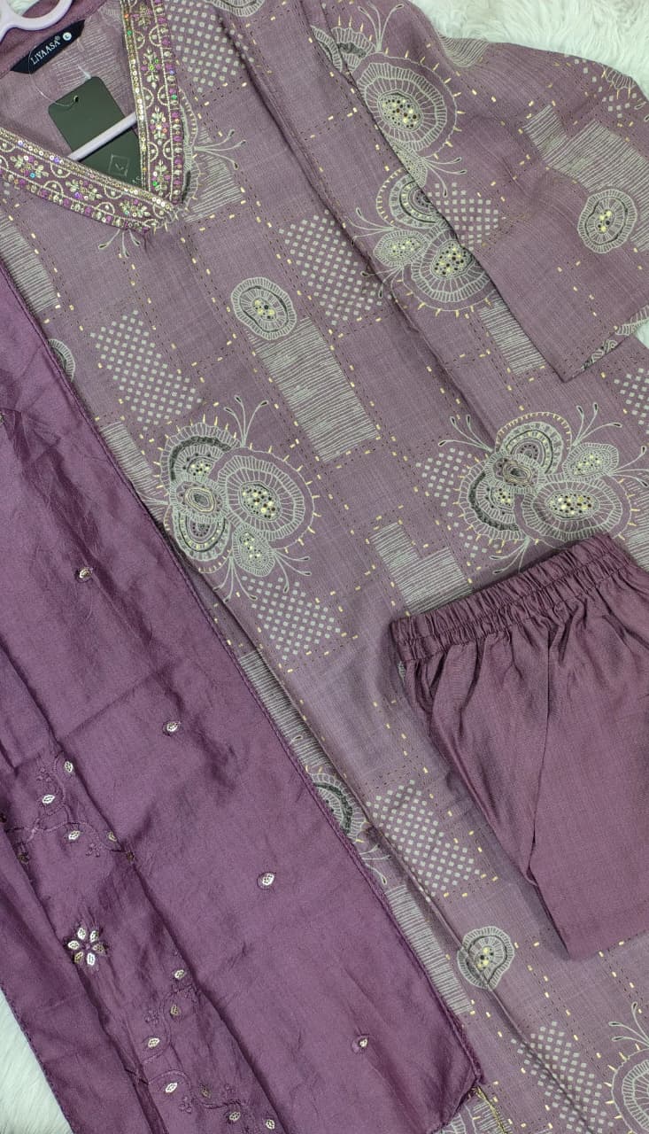 Royal Vatican Silk V-Neck Embroidered Kurti Set - Image 2