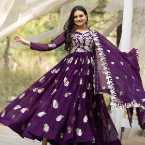 Glamora Fox Georgette Sequin Gown Set with Dupatta