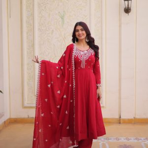 Royal Mal Chanderi Beaded Embroidery Gown Set with Pant & Dupatta