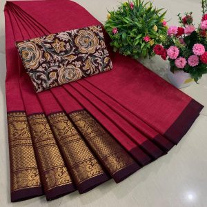 Chettinadu Pure Cotton Saree with Kalamkari Blouse Set