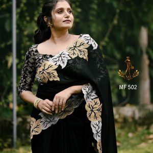 Midnight Luxe Satin Chiffon Saree with Zari Border