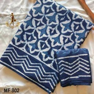 Bagru Hand Block Printed Mulmul Cotton Saree with Running Blouse