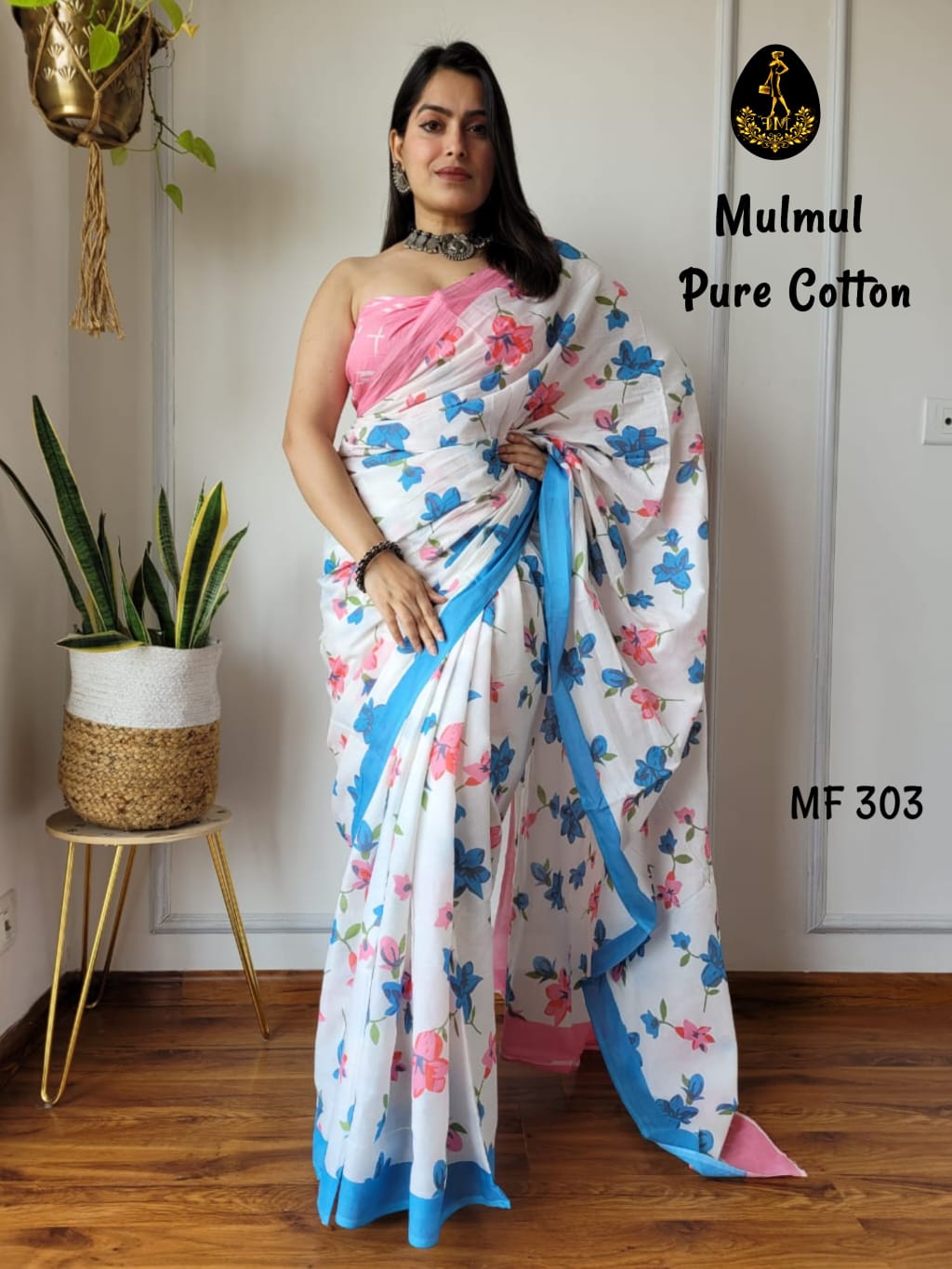 Bagru Hand Block Printed Mulmul Cotton Saree - Image 19