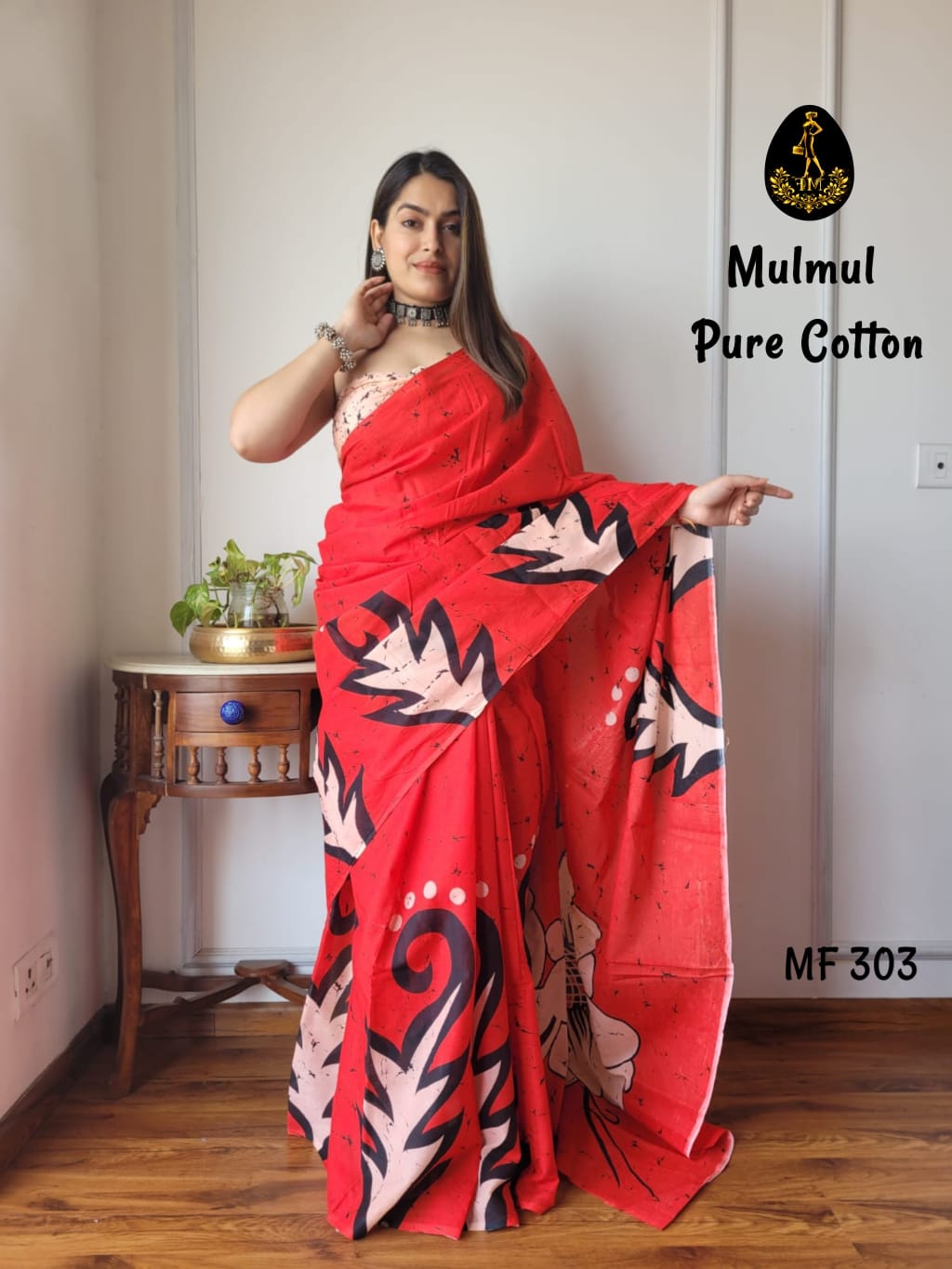 Bagru Hand Block Printed Mulmul Cotton Saree - Image 21