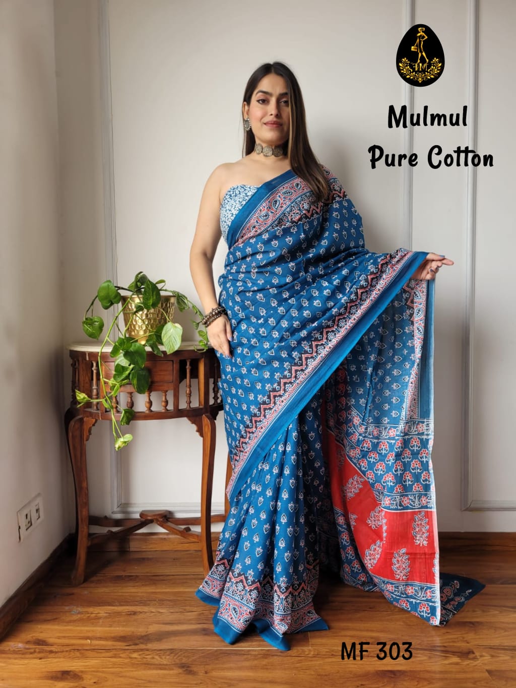 Bagru Hand Block Printed Mulmul Cotton Saree - Image 22