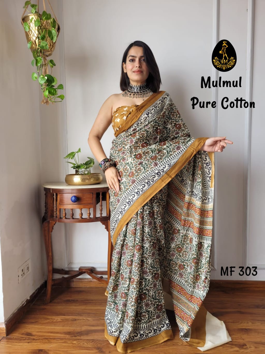 Bagru Hand Block Printed Mulmul Cotton Saree - Image 27
