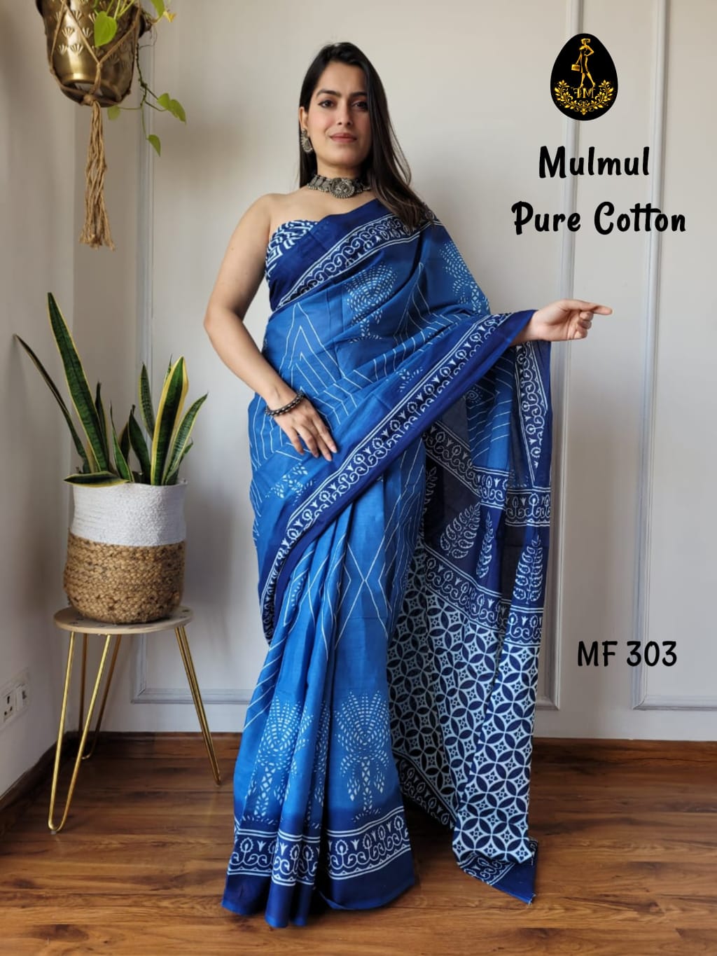 Bagru Hand Block Printed Mulmul Cotton Saree - Image 26