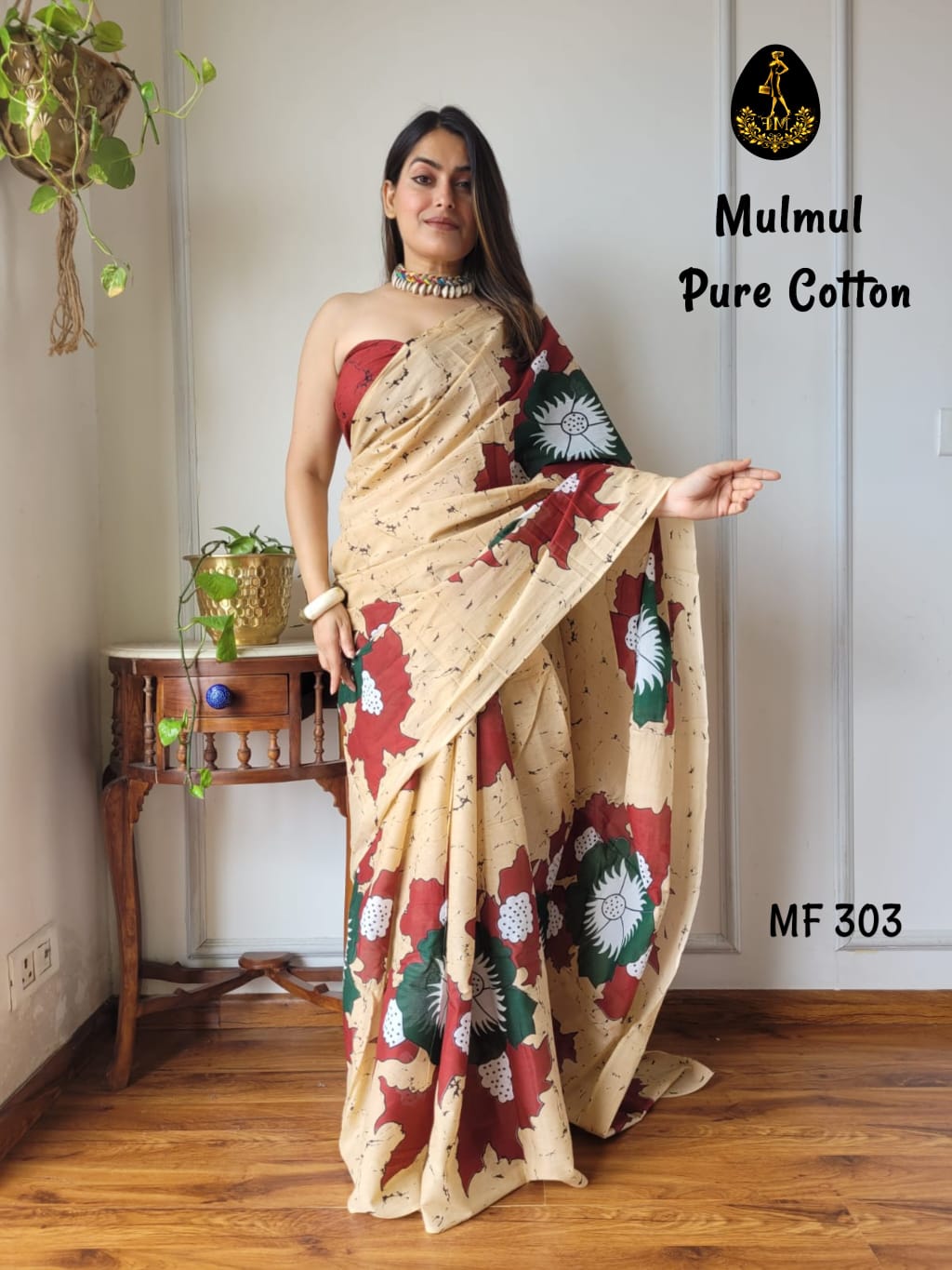 Bagru Hand Block Printed Mulmul Cotton Saree - Image 23