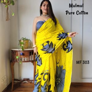 Bagru Hand Block Printed Mulmul Cotton Saree