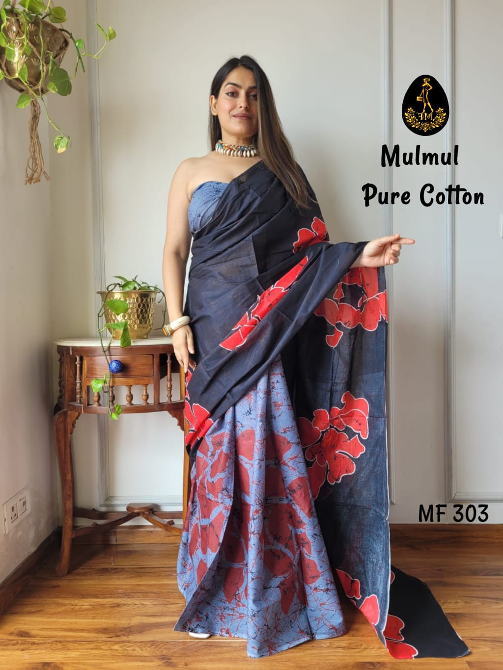 Bagru Hand Block Printed Mulmul Cotton Saree - Image 31