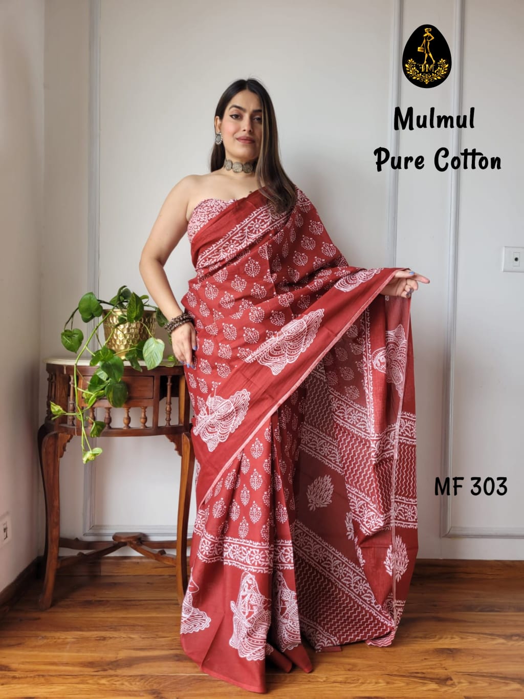 Bagru Hand Block Printed Mulmul Cotton Saree - Image 17