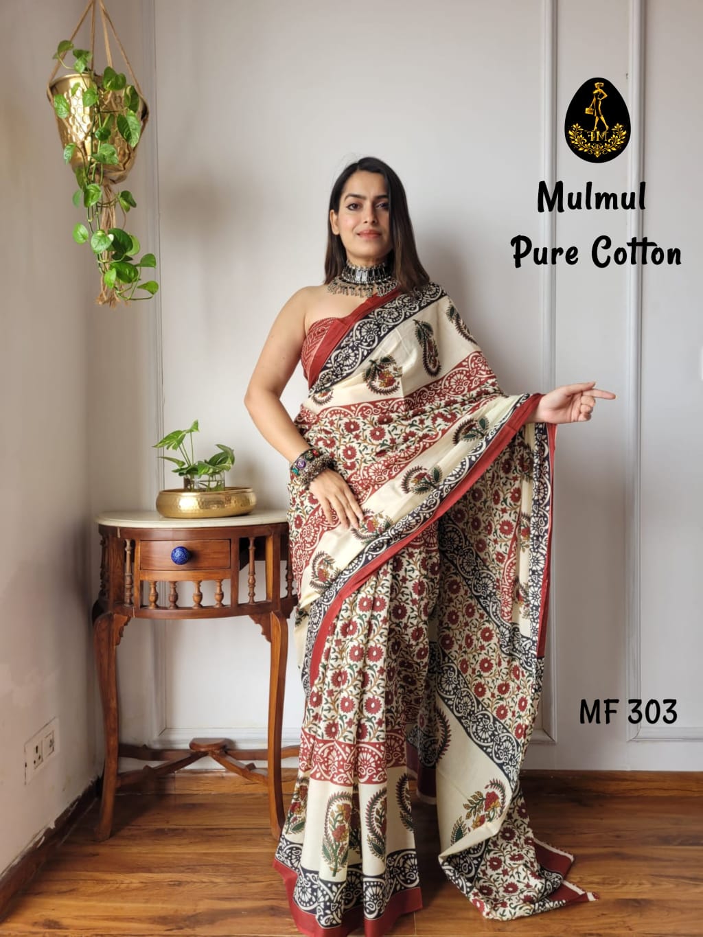Bagru Hand Block Printed Mulmul Cotton Saree - Image 14