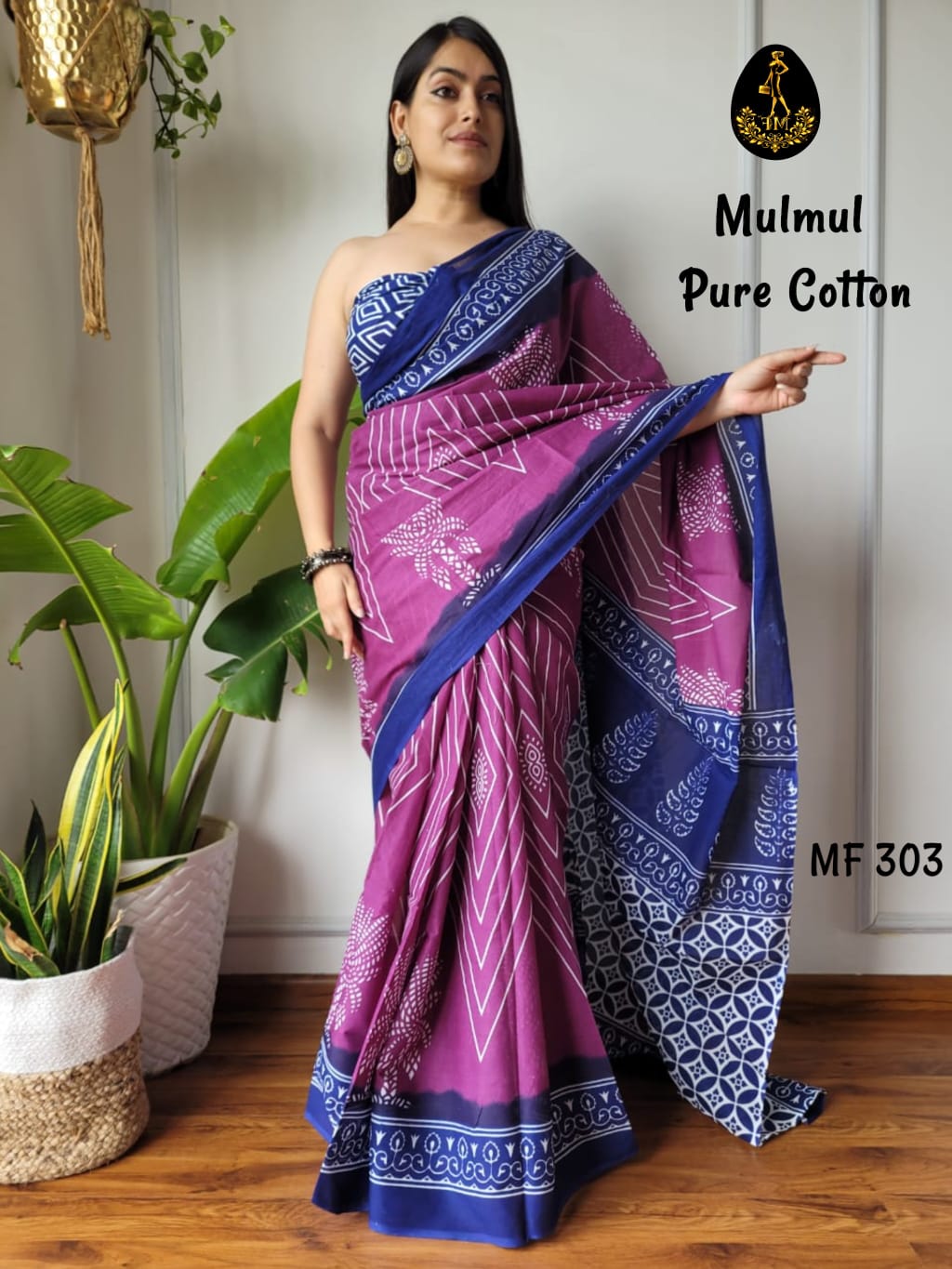 Bagru Hand Block Printed Mulmul Cotton Saree - Image 5