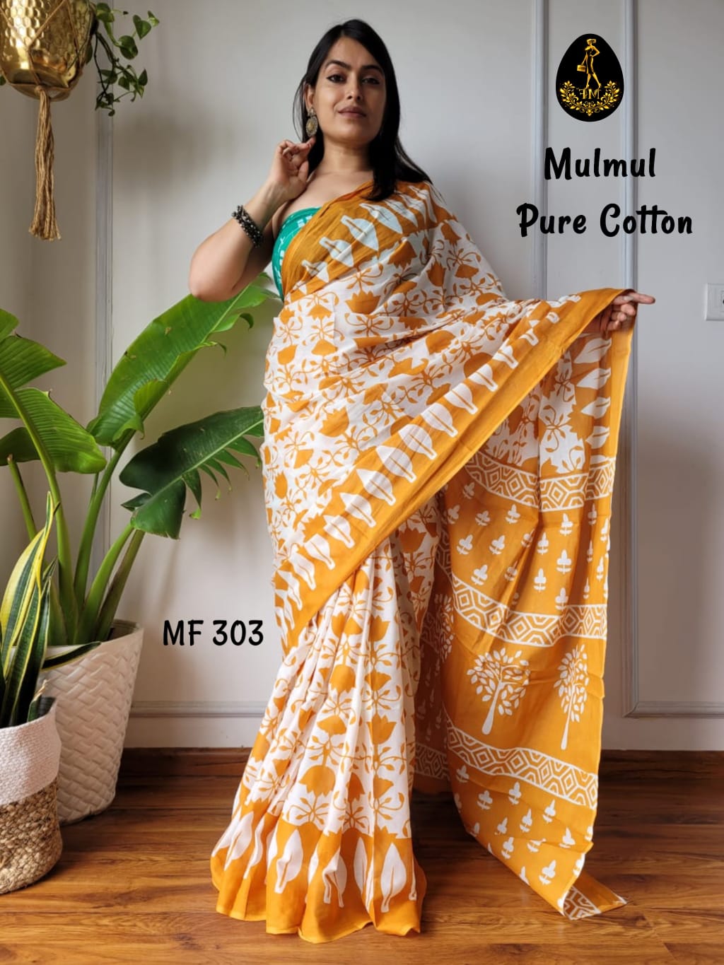 Bagru Hand Block Printed Mulmul Cotton Saree - Image 2