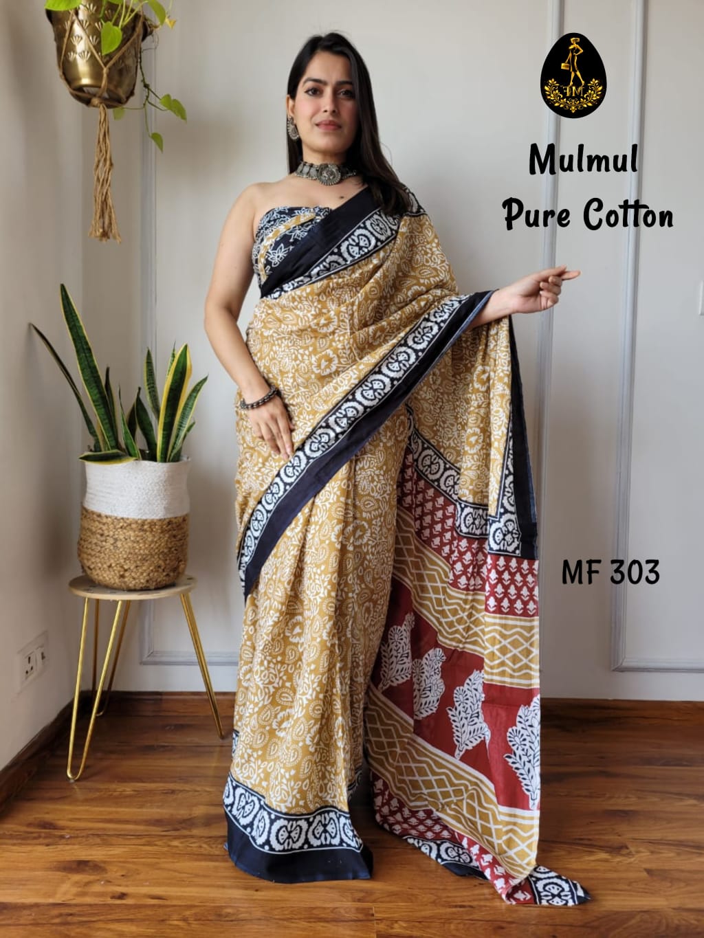 Bagru Hand Block Printed Mulmul Cotton Saree - Image 3