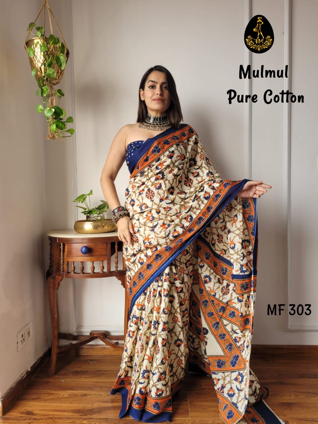 Bagru Hand Block Printed Mulmul Cotton Saree - Image 12