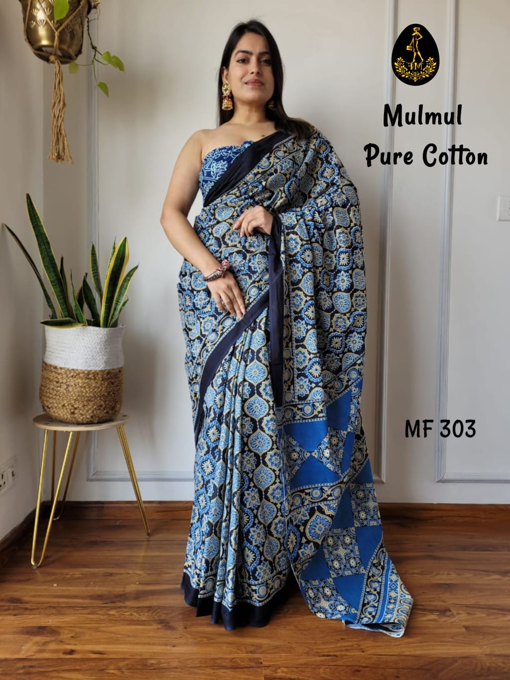 Bagru Hand Block Printed Mulmul Cotton Saree - Image 4