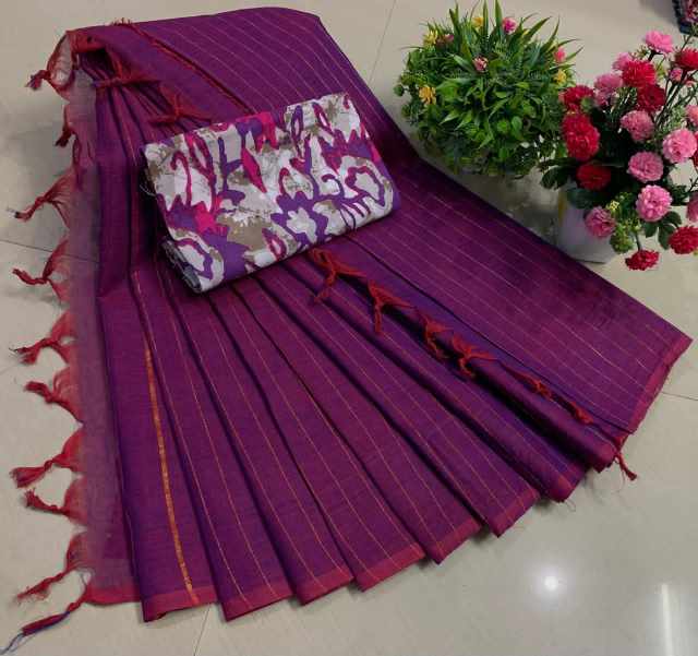 Exclusive Kanchi Cotton Saree with Kalamkari Blouse Set - Image 12