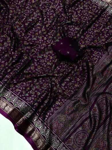 KD Bleck Dola Silk Kalamkari Hamsa Border Saree - Image 8