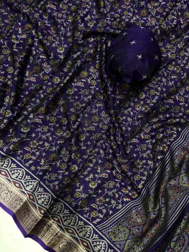 KD Bleck Dola Silk Kalamkari Hamsa Border Saree - Image 14