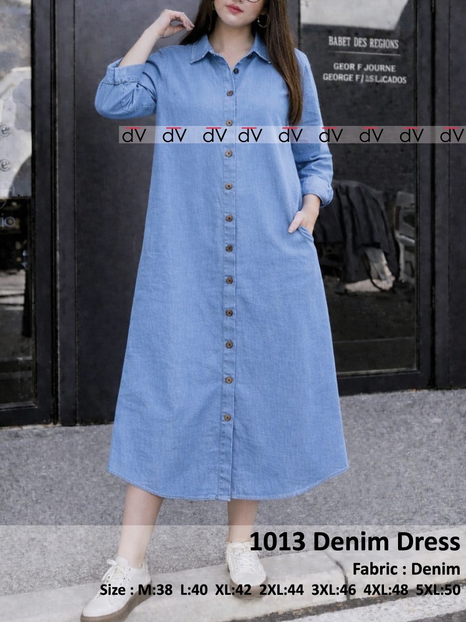 Classic Utility Pocket Denim Dress - Image 6