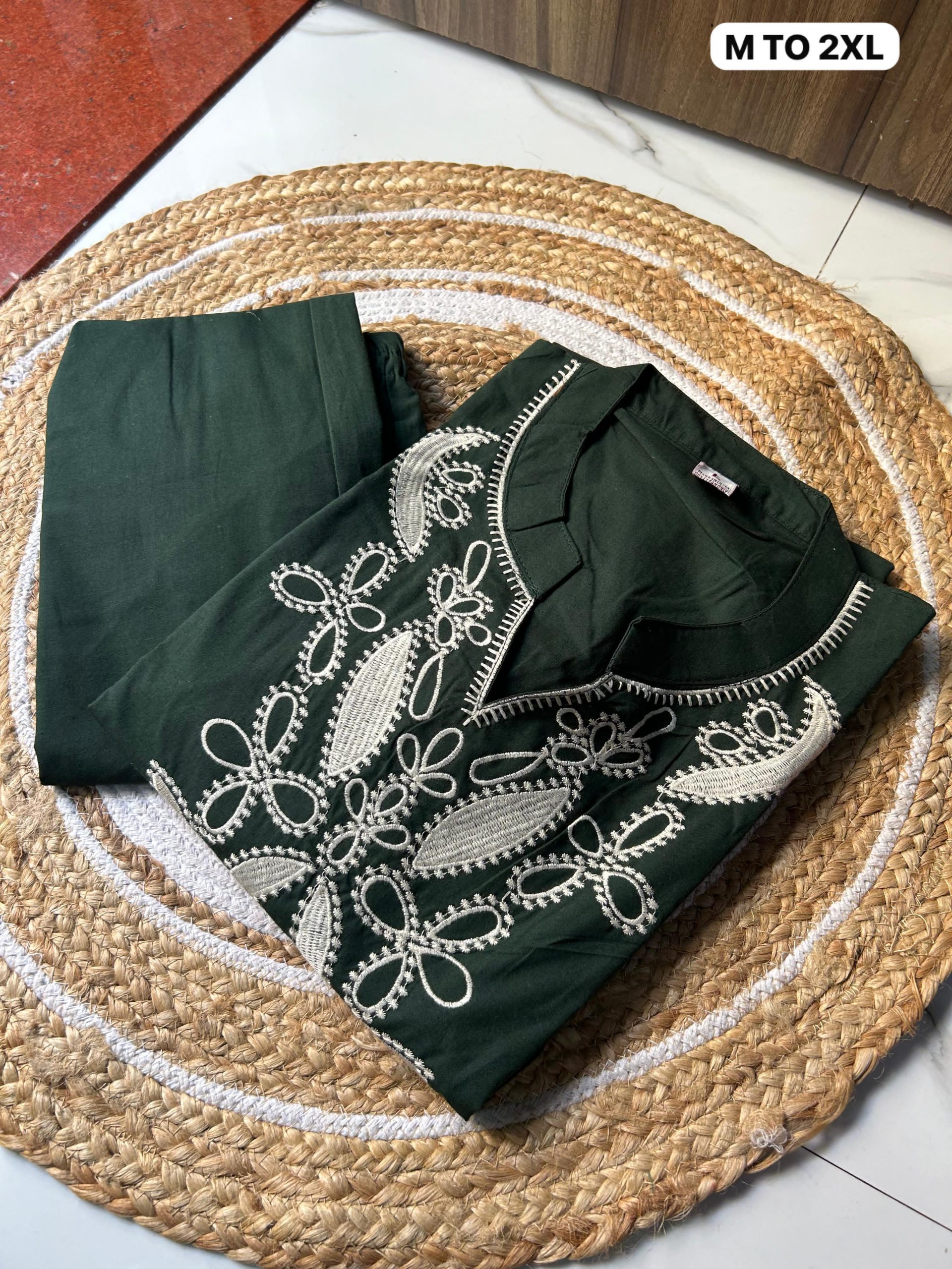 Floral Embroidered Dhabu Cotton Short Top Pant Co-ord Set - Image 3