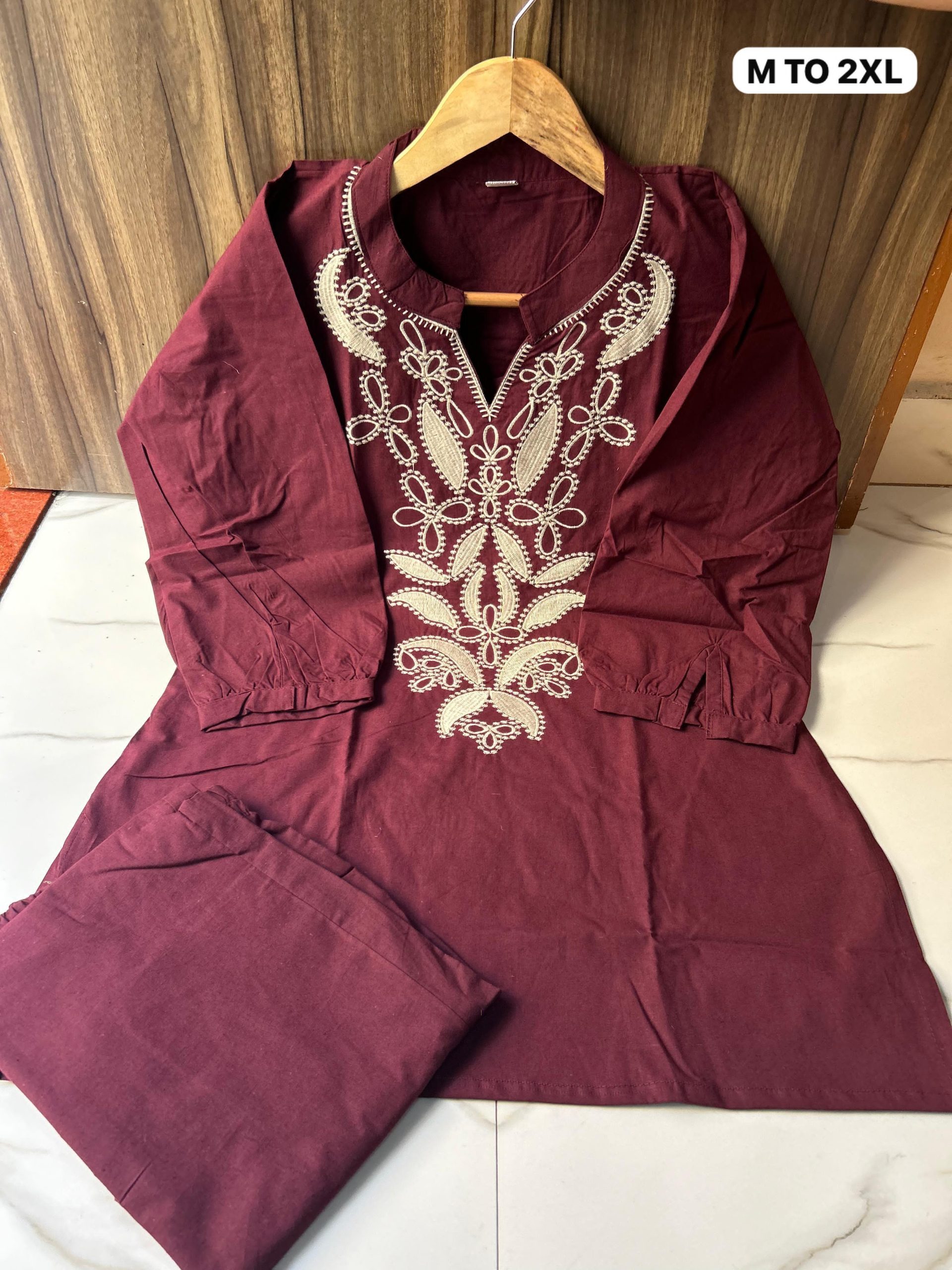 Floral Embroidered Dhabu Cotton Short Top Pant Co-ord Set