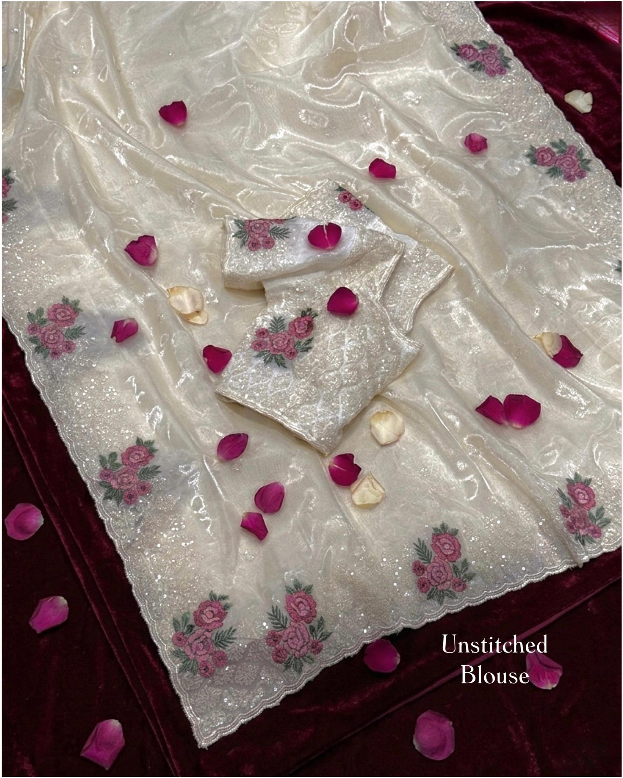 Gulab Designer Glass Organza Embroidered Saree with Sequins Blouse Piece - Image 3