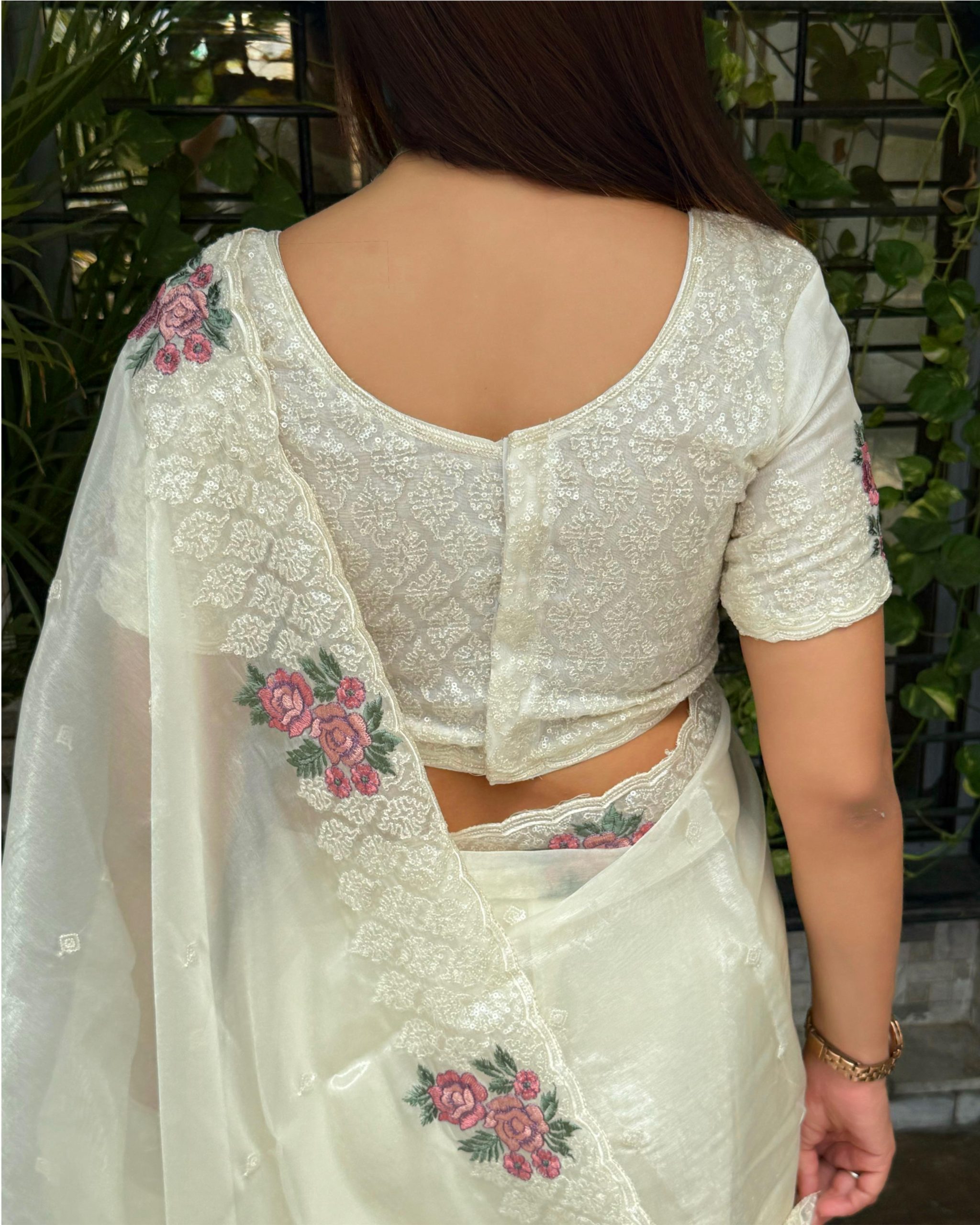 Gulab Designer Glass Organza Embroidered Saree with Sequins Blouse Piece - Image 2