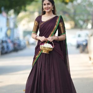 South Style Kanjivaram Silk Zari Weaving Lehenga Set with Dupatta