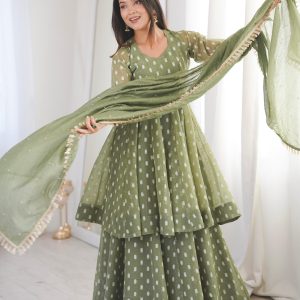 Premium Crunchy Silk Jacquard Butti Sharara Set with Dupatta