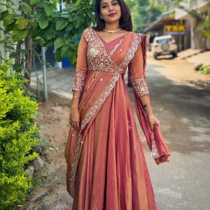 Swarnima Vichitra Silk Embroidered Anarkali Gown with Dupatta